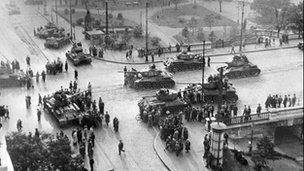 Soviet tanks in Budapest 1956